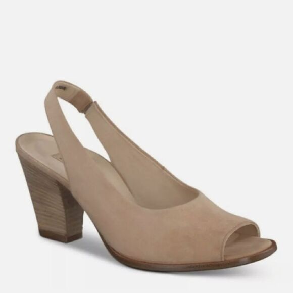 Paul Green Shoes - Paul Green Savannah Pump Tan Suede Peep Toe Block Heel Size 7,5